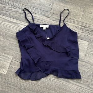 Thirty / Thirty LA | Navy blue ruffled satiny cami tank top NWT Size Large